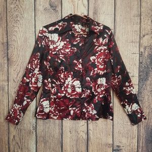 East5th blouse floral black white red size 14